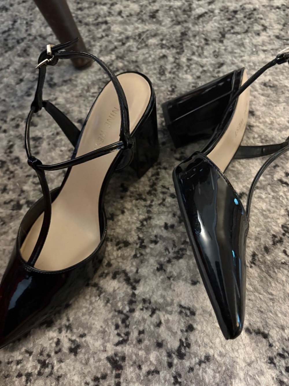 Nine West Black Patent Pointed T-Strap Pumps - Picture 6 of 10